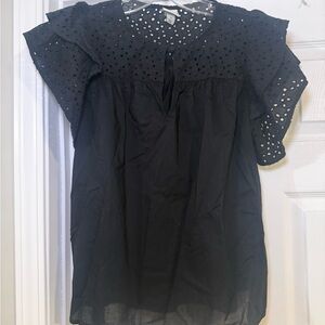 Elegant Black Eyelet Women's Top
